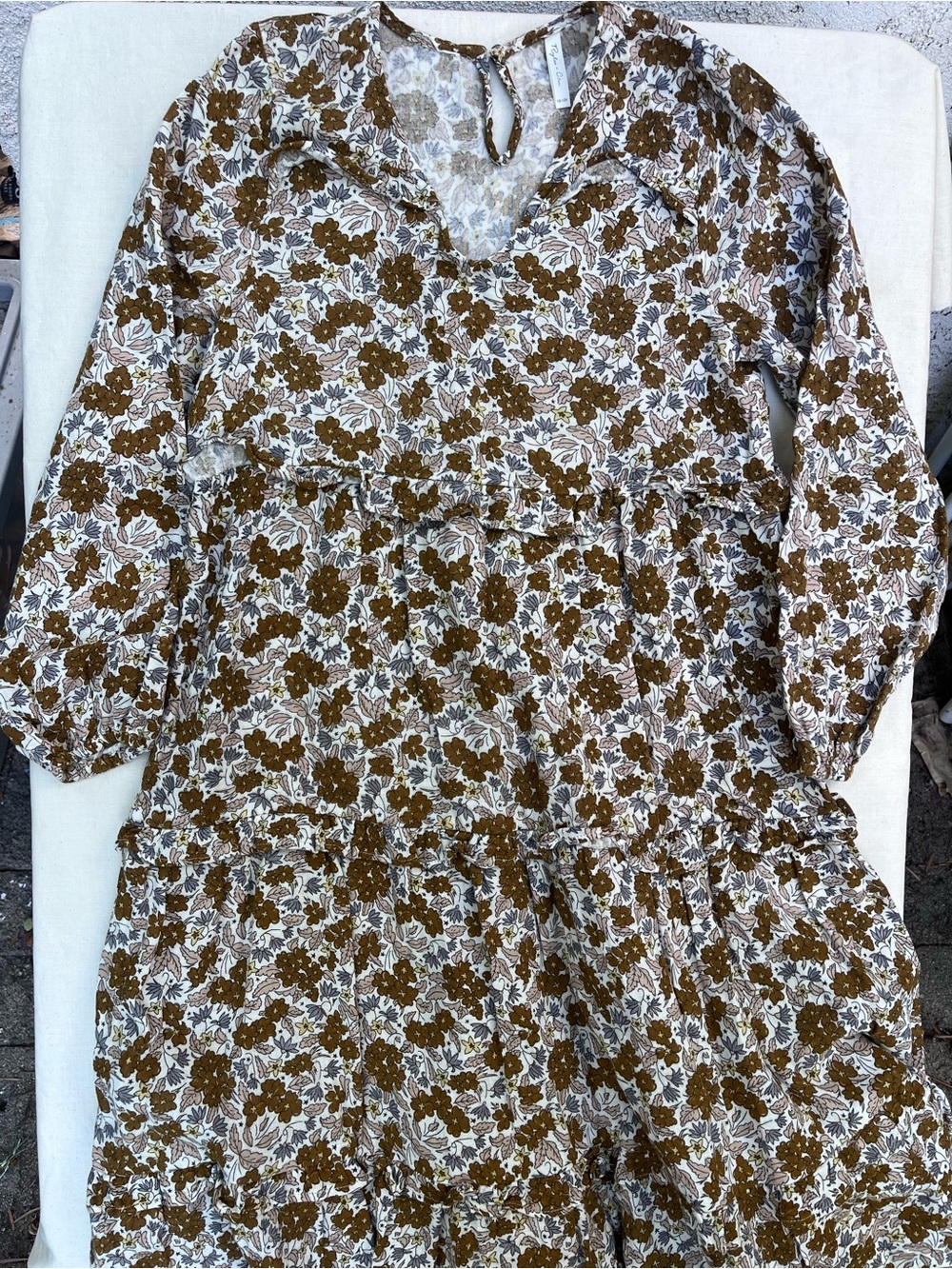Rylee + Cru Brown Floral Tiered Long-Sleeve Dress Size 10/12 EUC